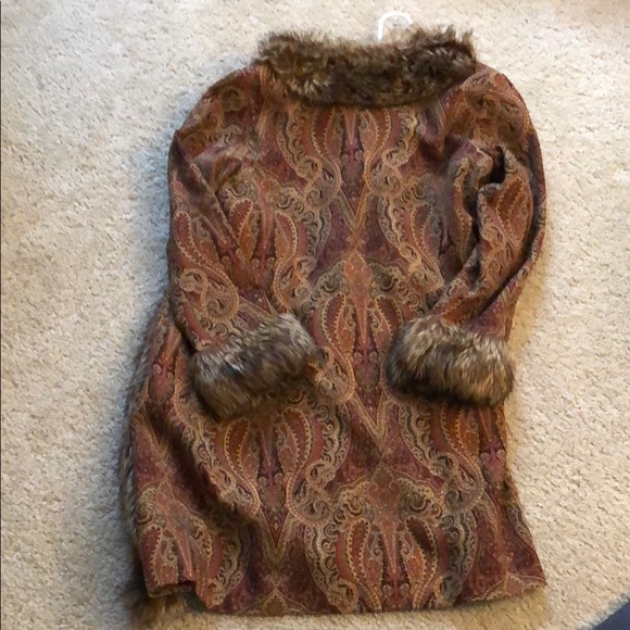 Vintage Paisley Coat with Faux Fur Trim Size 2 burning man festival - Picture 2 of 3